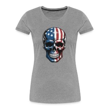 USA Totenkopf - Design du Crâne Patriote - T-shirt bio Premium Femme - gris chiné - Devant - Mia (176cm)