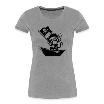 Pirate monkey in paper boat - Women's Premium Organic T-Shirt - heather grey - Front - Mia (176cm)
