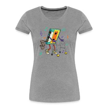 Kassettenband-Retro-80er-Musik-Spazierhilfe - Frauen Premium Bio T-Shirt - Grau meliert - Vorne - Mia (176cm)