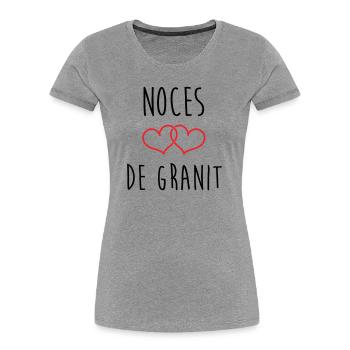 Cadeau Noces de Granit 90 Ans Mariage Amour Pur - T-shirt bio Premium Femme - gris chiné - Devant - Mia (176cm)