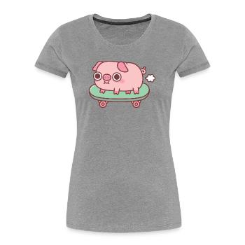 Süßes furzendes Schwein auf Skateboard Lustig - Frauen Premium Bio T-Shirt - Grau meliert - Vorne - Mia (176cm)