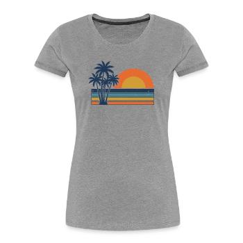 Retro Sunset Palm Trees Summer Beach - Women's Premium Organic T-Shirt - heather grey - Front - Mia (176cm)