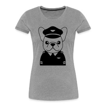 Frenchie Pilot Uniform Schwarz - Frauen Premium Bio T-Shirt - Grau meliert - Vorne - Mia (176cm)