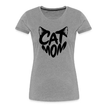Cat Mom, Katzenmama Herz Typo mit Katzenohren - Frauen Premium Bio T-Shirt - Grau meliert - Vorne - Mia (176cm)