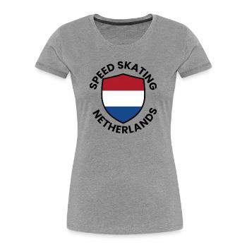 Speed skate Netherlands Shield - Women's Premium Organic T-Shirt - heather grey - Front - Mia (176cm)