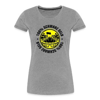 Schwarz Gelb Fans - Frauen Premium Bio T-Shirt - Grau meliert - Vorne - Mia (176cm)