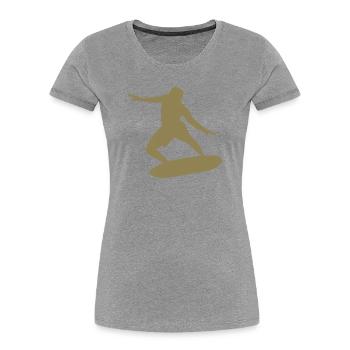 Silhouette de surfeur Surf Minimaliste - T-shirt bio Premium Femme - gris chiné - Devant - Mia (176cm)