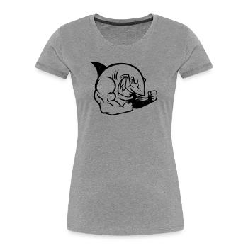 Muskulöser Hai Bodybuilder Workout Silhouette - Frauen Premium Bio T-Shirt - Grau meliert - Vorne - Mia (176cm)