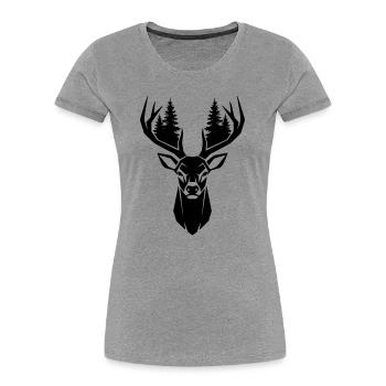 Deer Head Trees Forest Silhouette - Women's Premium Organic T-Shirt - heather grey - Front - Mia (176cm)