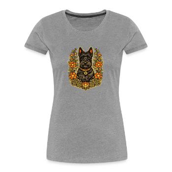 Floral Frame Scottish Terrier - Frauen Premium Bio T-Shirt - Grau meliert - Vorne - Mia (176cm)