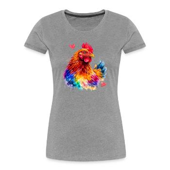 Rainbow Rooster Watercolor - Women's Premium Organic T-Shirt - heather grey - Front - Mia (176cm)