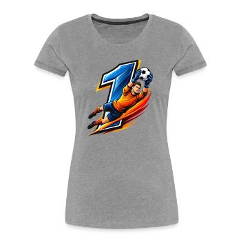 Torwart Shirt Nummer 1 Keeper Fußball  - Frauen Premium Bio T-Shirt - Grau meliert - Vorne - Mia (176cm)