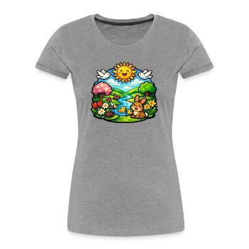 Jardin de Rêve Soleil - T-shirt bio Premium Femme - gris chiné - Devant - Mia (176cm)