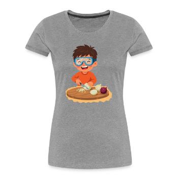 Child Cuts Onions Smart - Women's Premium Organic T-Shirt - heather grey - Front - Mia (176cm)