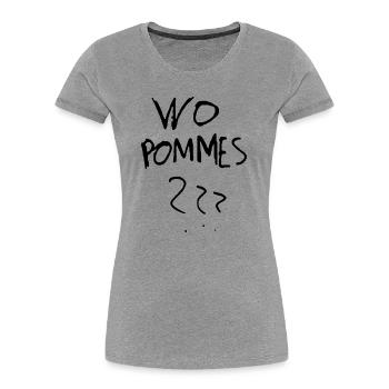 WoPommes – Lustiges Wortspiel Design mit Pommes  - Frauen Premium Bio T-Shirt - Grau meliert - Vorne - Mia (176cm)