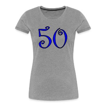 50. 50 JAHRE. 50-JÄHRIGES JUBILÄUM. 50-JÄHRIGES JUBILÄUM. - Frauen Premium Bio T-Shirt - Grau meliert - Vorne - Mia (176cm)