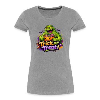 schleimmonster-trick-or-treat - Frauen Premium Bio T-Shirt - Grau meliert - Vorne - Mia (176cm)