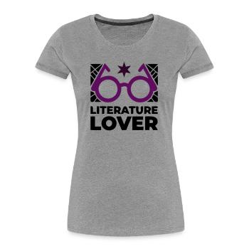 Literature Lover Brille Text - Frauen Premium Bio T-Shirt - Grau meliert - Vorne - Mia (176cm)