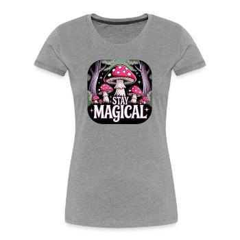 Bleib magisch im Pilzwald - Frauen Premium Bio T-Shirt - Grau meliert - Vorne - Mia (176cm)