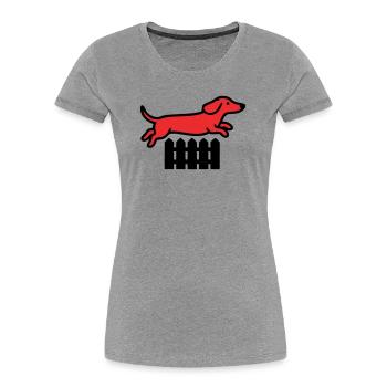 Agilité au saut de clôture teckel - T-shirt bio Premium Femme - gris chiné - Devant - Mia (176cm)