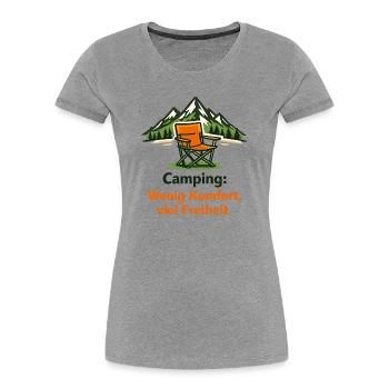 Camping: Wenig Komfort, viel Freiheit - Frauen Premium Bio T-Shirt - Grau meliert - Vorne - Mia (176cm)