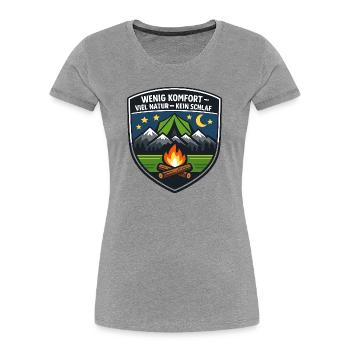 Wenig Komfort – Viel Natur Campbadge - Frauen Premium Bio T-Shirt - Grau meliert - Vorne - Mia (176cm)
