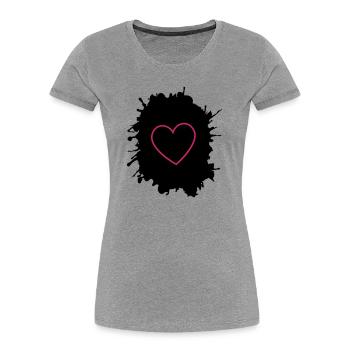 Neon Pink Herz-Umriss auf Schwarz - Frauen Premium Bio T-Shirt - Grau meliert - Vorne - Mia (176cm)