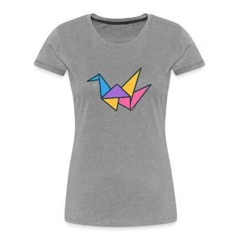 Géométrie colorée de grue origami - T-shirt bio Premium Femme - gris chiné - Devant - Mia (176cm)