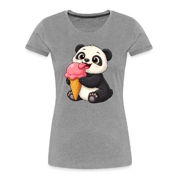 Süßer Panda Eiscreme Tier Kunst Kinder Sommer Kawa - Women's Premium Organic T-Shirt - heather grey - Front - Mia (176cm)