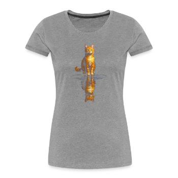 Orangener Katzenkünstler am Wasserspiegel - Frauen Premium Bio T-Shirt - Grau meliert - Vorne - Mia (176cm)