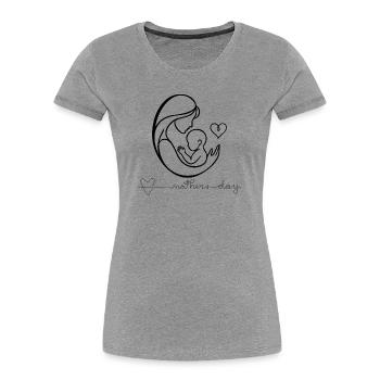 Mutterschafts-Herzschlag-Linienzeichnung - Frauen Premium Bio T-Shirt - Grau meliert - Vorne - Mia (176cm)