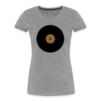 Base de boîte de texte en cercle de disque vinyle - T-shirt bio Premium Femme - gris chiné - Devant - Mia (176cm)