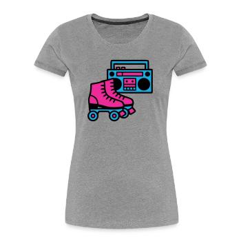 Rollschuhe Boombox 80er Retro - Frauen Premium Bio T-Shirt - Grau meliert - Vorne - Mia (176cm)