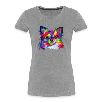 Kaleidoskop-Welpenporträt - Frauen Premium Bio T-Shirt - Grau meliert - Vorne - Mia (176cm)