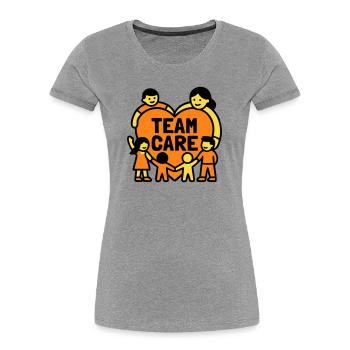 Team Care Herz Kita Wappen - Frauen Premium Bio T-Shirt - Grau meliert - Vorne - Mia (176cm)