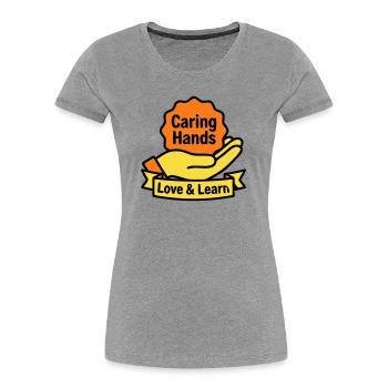 Logo des Mains Attentionnées du blason de Kita - T-shirt bio Premium Femme - gris chiné - Devant - Mia (176cm)