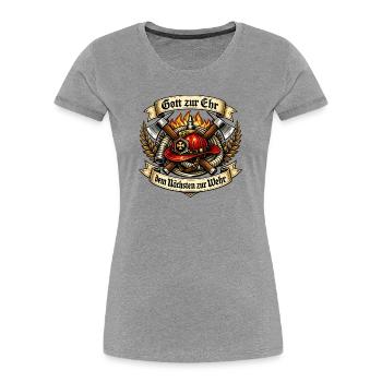 Feuerwehr Emblem mit Helm und Äxten - Frauen Premium Bio T-Shirt - Grau meliert - Vorne - Mia (176cm)