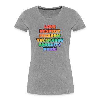 Rainbow Pride Values - Women's Premium Organic T-Shirt - heather grey - Front - Mia (176cm)