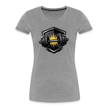 Kraft Schild Hantel Burst - Frauen Premium Bio T-Shirt - Grau meliert - Vorne - Mia (176cm)