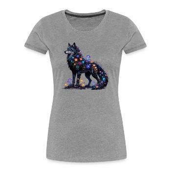 Nachtwolf im Pilzfarbenzauber - Frauen Premium Bio T-Shirt - Grau meliert - Vorne - Mia (176cm)