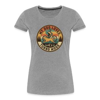 Mein Hund liebt Turbo Mode E-MTB Retro - Frauen Premium Bio T-Shirt - Grau meliert - Vorne - Mia (176cm)