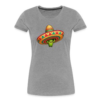 Kaktus Sombrero Fiesta - Frauen Premium Bio T-Shirt - Grau meliert - Vorne - Mia (176cm)