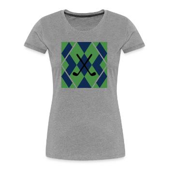  Golfschläger Argyle Muster Golfsport Herrenausflu - Frauen Premium Bio T-Shirt - Grau meliert - Vorne - Mia (176cm)
