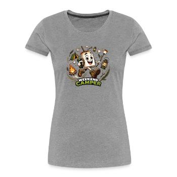 Camping Marshmallow-Marshmallow-Wochenend-Abenteurer - Frauen Premium Bio T-Shirt - Grau meliert - Vorne - Mia (176cm)