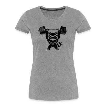 Muscle raccoon lifts heavy dumbbell - Women's Premium Organic T-Shirt - heather grey - Front - Mia (176cm)