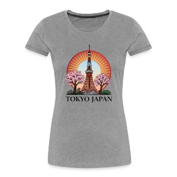Tokyo Tower in the Cherry Blossom Circle - Women's Premium Organic T-Shirt - heather grey - Front - Mia (176cm)