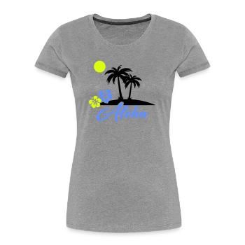Écriture néon Hibiscus Aloha - T-shirt bio Premium Femme - gris chiné - Devant - Mia (176cm)
