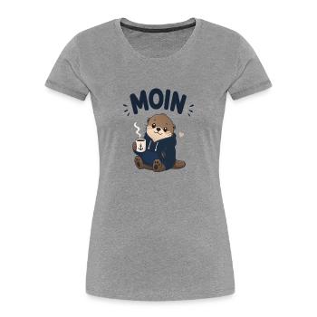 Moin Otter with Coffee Pullover Hoodie - Women's Premium Organic T-Shirt - heather grey - Front - Mia (176cm)