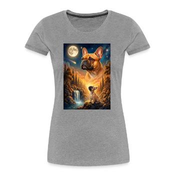 Howling to the Moon Hund Französische Bulldogge - Frauen Premium Bio T-Shirt - Grau meliert - Vorne - Mia (176cm)