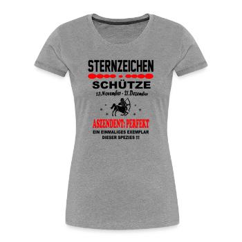 Schütze Sternzeichen Horoskop Aszendent Perfekt - Frauen Premium Bio T-Shirt - Grau meliert - Vorne - Mia (176cm)